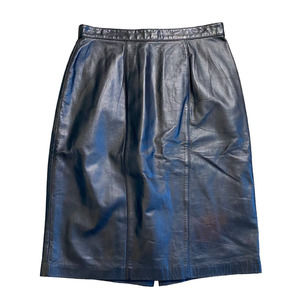 Vintage Lord & Taylor Black High Waisted Leather Pencil Skirt 10 Petites